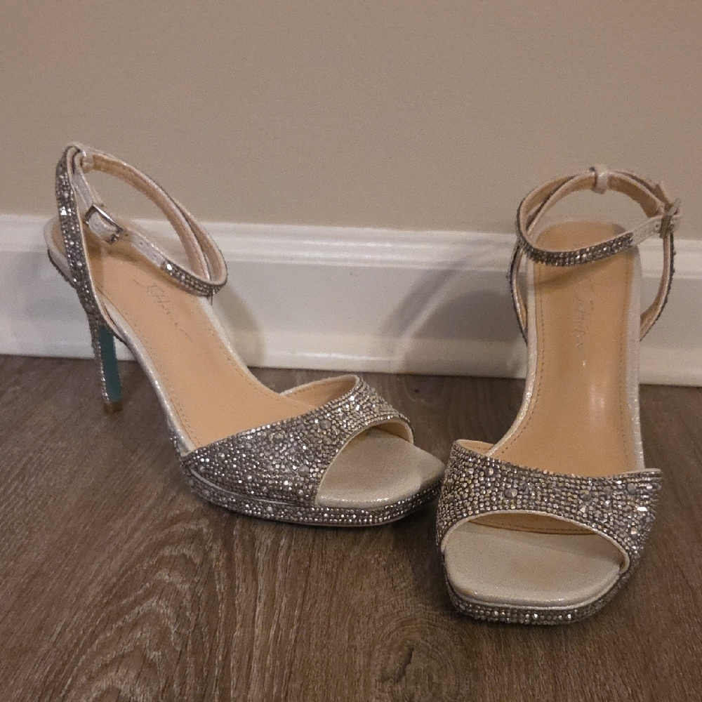 Betsey Johnson Silver Rhinestone Heels